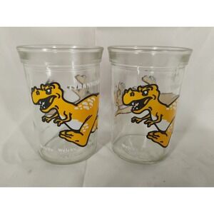 Vintage Welchs 1988 Jelly Jar/Juice Glass Tyrannosaurus Rex Dinosaur 2pc Set EUC
